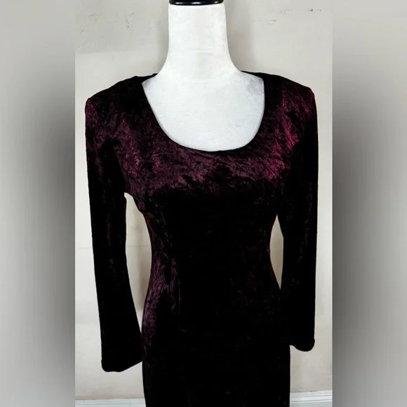 Vintage Mauve Velvet Sheath Midi Dress 90βs Witchy whimsigoth stevie knicks noir - Picture 9 of 14